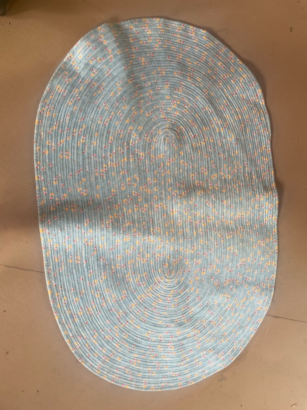 Retro Oval Kitchen rug Light Blue Oval Rug with cute retro design